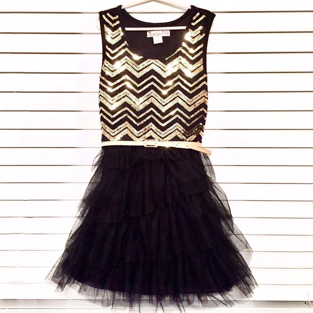 Black and Gold Chevron Dress by Knitworks